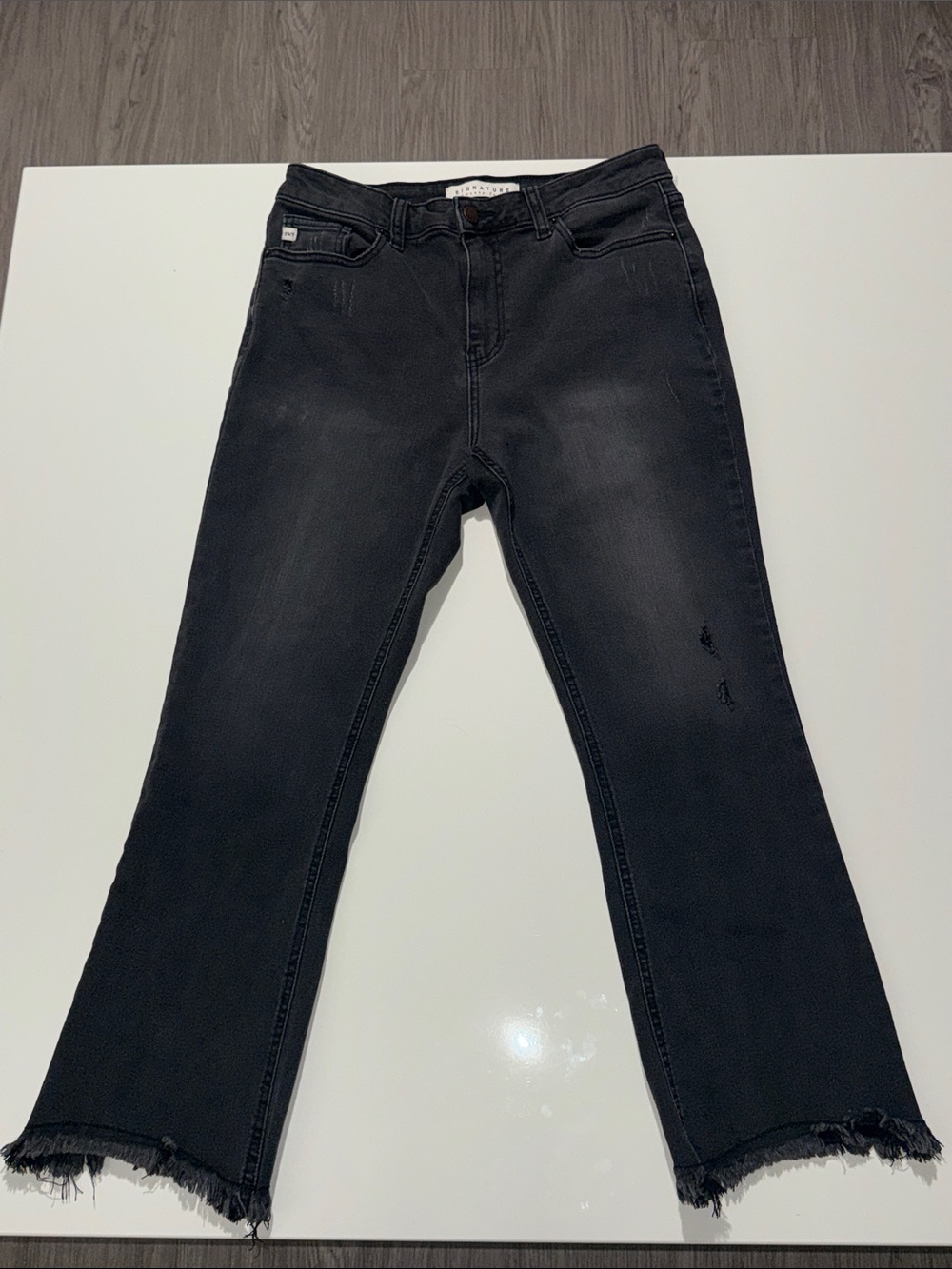 Signature Black Flared Jeans with Frayed Hem